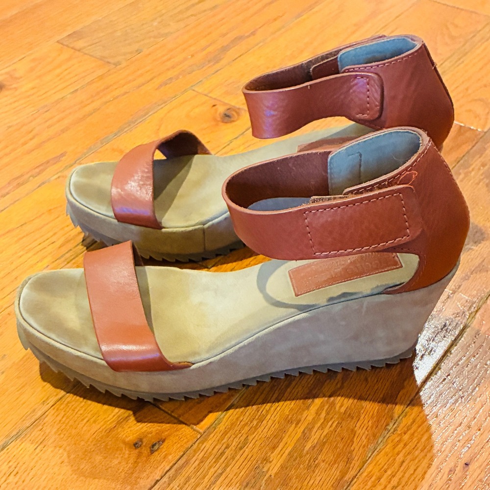 Pedro Garcia Wedge Sandals Womens 39 Brown Leather Platform Ankle Strap Spain